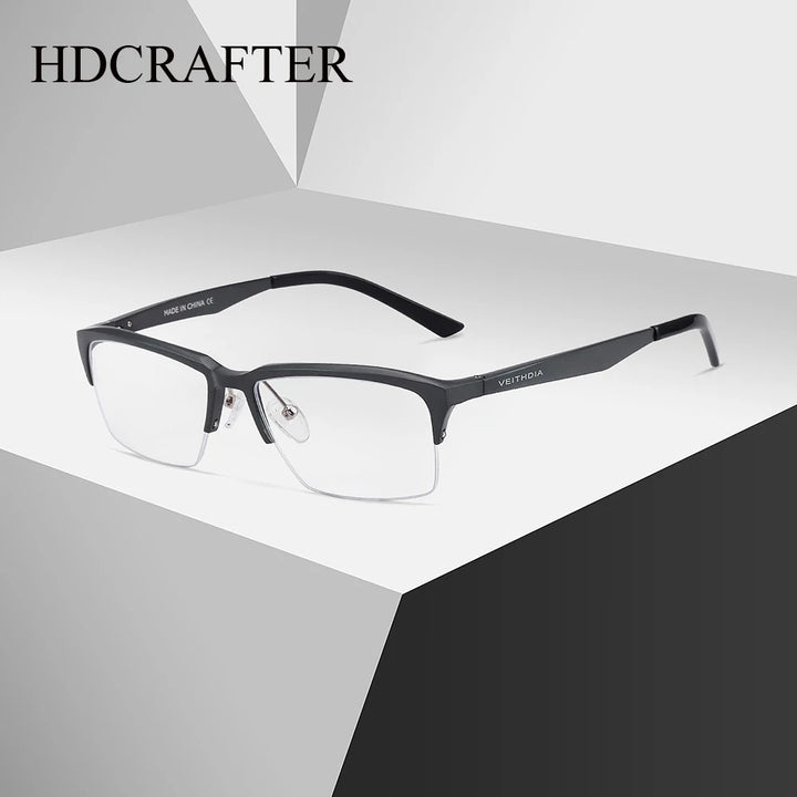 Hdcrafter Men's Semi Rim Square Al Mg Alloy Tr 90 Eyeglasses 58727