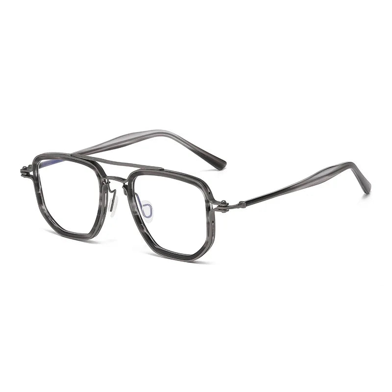 Black Mask Men's Full Rim Square Double Bridge Titanium Acetate Eyeglasses 365876