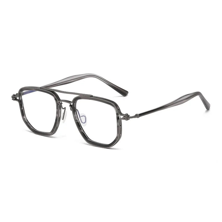 Black Mask Men's Full Rim Square Double Bridge Titanium Acetate Eyeglasses 365876