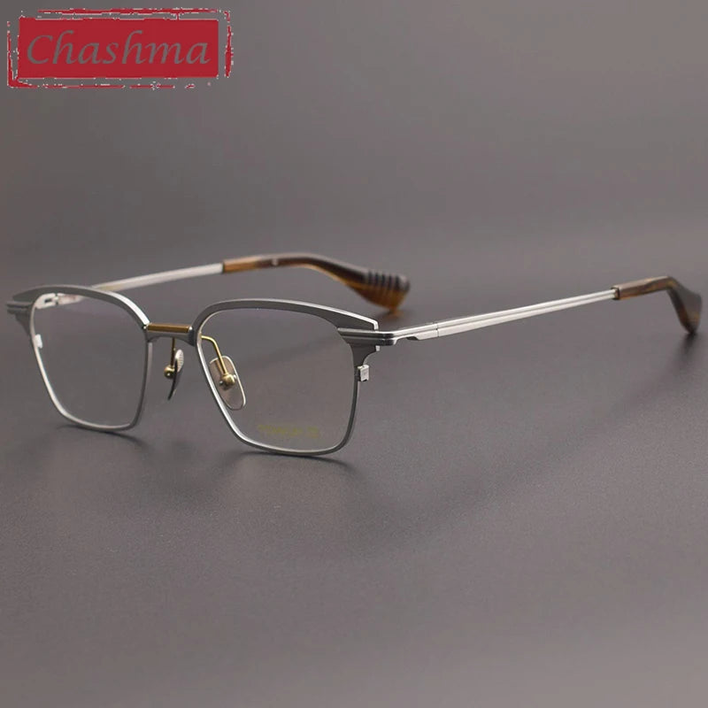 Chashma Unisex Full Rim Square Acetate Titanium Eyeglasses 152 Full Rim Chashma Silver  