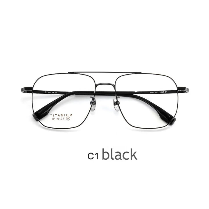 KatKani Men's Full Rim Square Double Bridge Titanium Eyeglasses 6137 Full Rim KatKani Eyeglasses black  