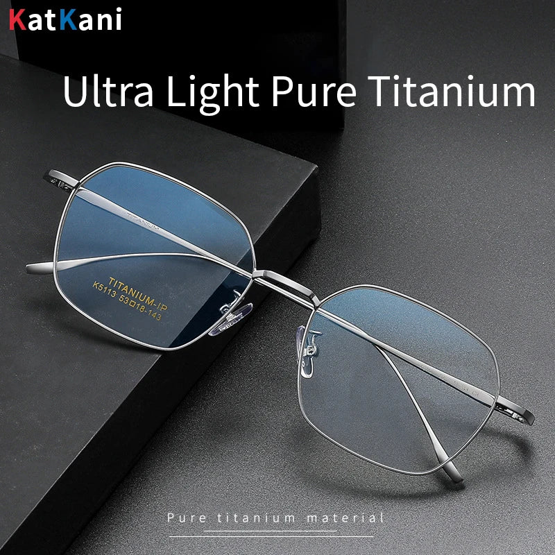 KatKani Unisex Full Rim Polygon Titanium Alloy Eyeglasses 5133 Full Rim KatKani Eyeglasses   