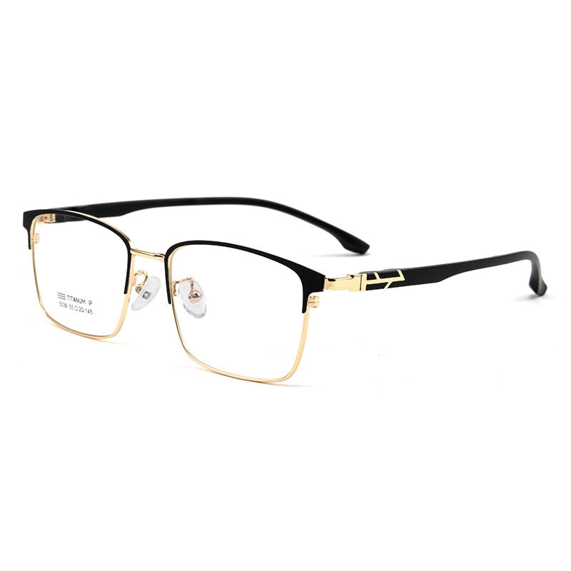 KatKani Men's Full Rim Big Square Tr 90 Titanium Alloy Eyeglasses 5038Tx Full Rim KatKani Eyeglasses Black Gold  