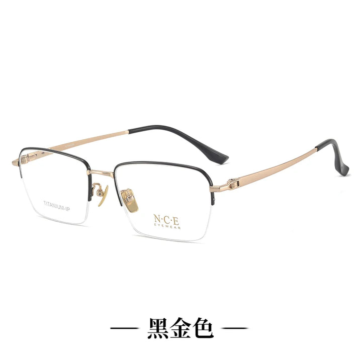 Reven Jate Unisex Semi Rim Polygon Square Titanium Eyeglasses 81304
