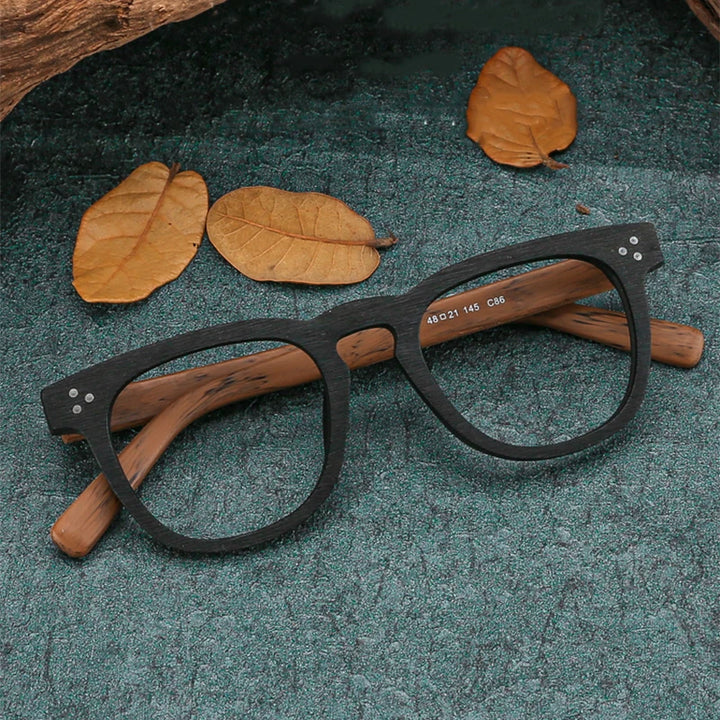 Hdcrafter Mens Full Rim Square Wood Eyeglasses 8182 Full Rim Hdcrafter Eyeglasses   