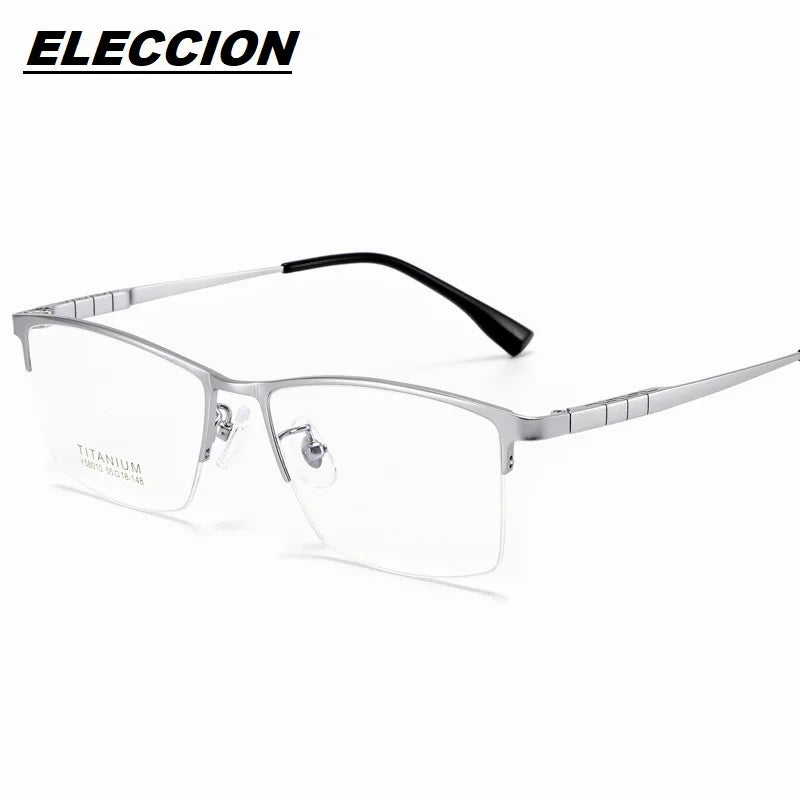 Eleccion Men's Semi Rim Square Titanium Eyeglasses 58010 Semi Rim Eleccion Silver CHINA