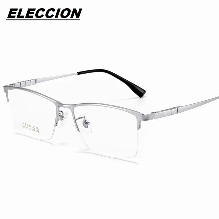 Eleccion Men's Semi Rim Square Titanium Eyeglasses 58010 Semi Rim Eleccion Silver CHINA