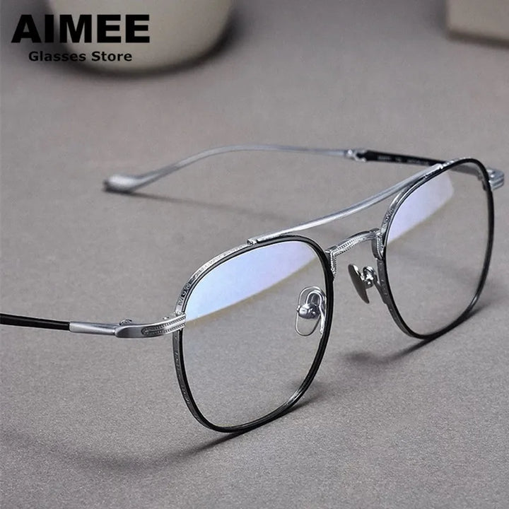 Aimee Unisex Full Rim Square Double Bridge Titanium Eyeglasses 195925