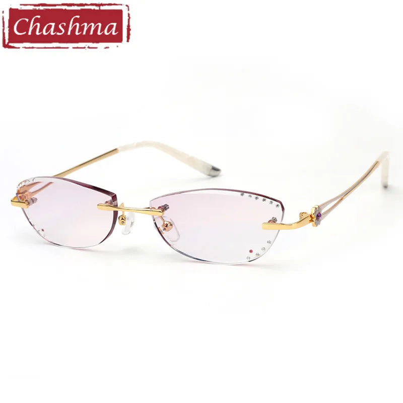 Chashma Women's Rimless Cat Eye Oval Titanium Alloy Eyeglasses 58061 Rimless Chashma Gold Brown  