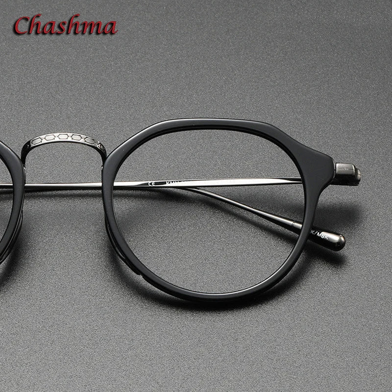 Chashma Ochki Unisex Full Rim Flat Top Round Acetate Titanium Eyeglasses 0113 Full Rim Chashma Ochki   