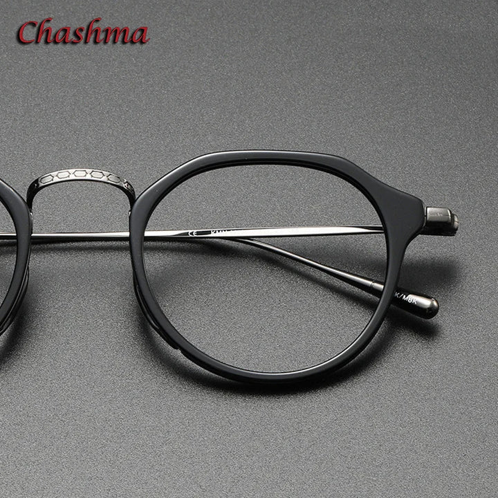 Chashma Ochki Unisex Full Rim Flat Top Round Acetate Titanium Eyeglasses 0113 Full Rim Chashma Ochki   