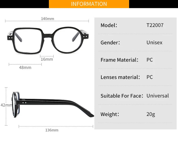 Cubojue Unisex Full Rim Square Round Tr 90 Titanium Reading Glasses 822007 Reading Glasses Cubojue