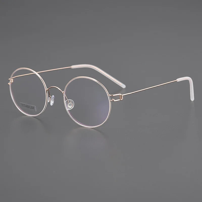 Black Mask Unisex Full Rim Screwless Round Titanium Eyeglasses D003 Full Rim Black Mask Rose Gold  