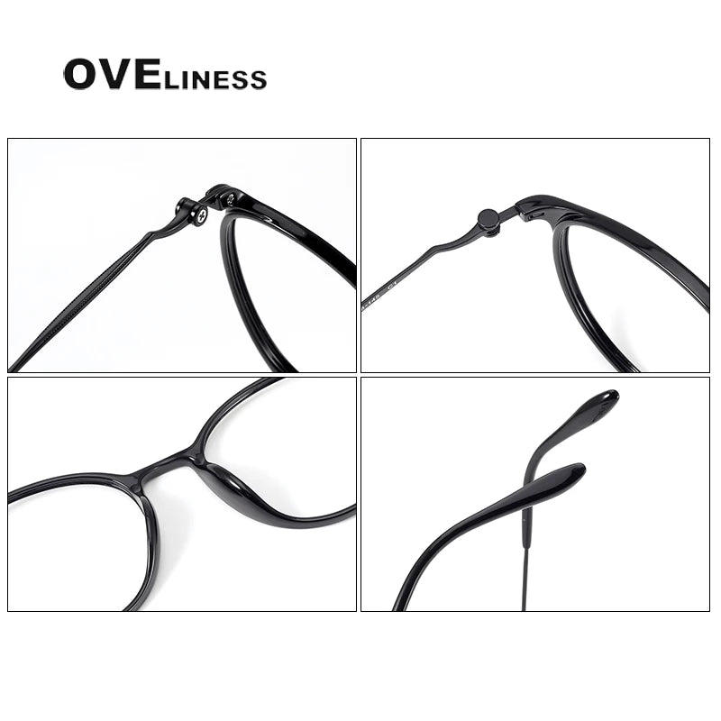 Oveliness Unisex Full Rim Oval Round Acetate Titanium Eyeglasses 8664 Full Rim Oveliness   