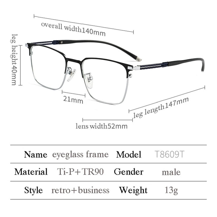Hotochki Unisex Semi Rim Square Brow Line Titanium Eyeglasses 486097