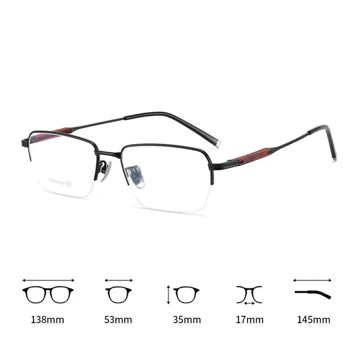 Hdcrafter Womens Semi-Rimless Rectangle Titanium Frames 182260 FuzWeb