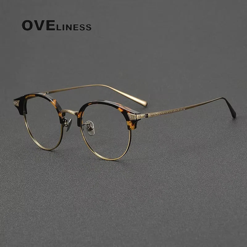 Oveliness Unisex Full Rim Round Acetate Titanium Eyeglasses 314029