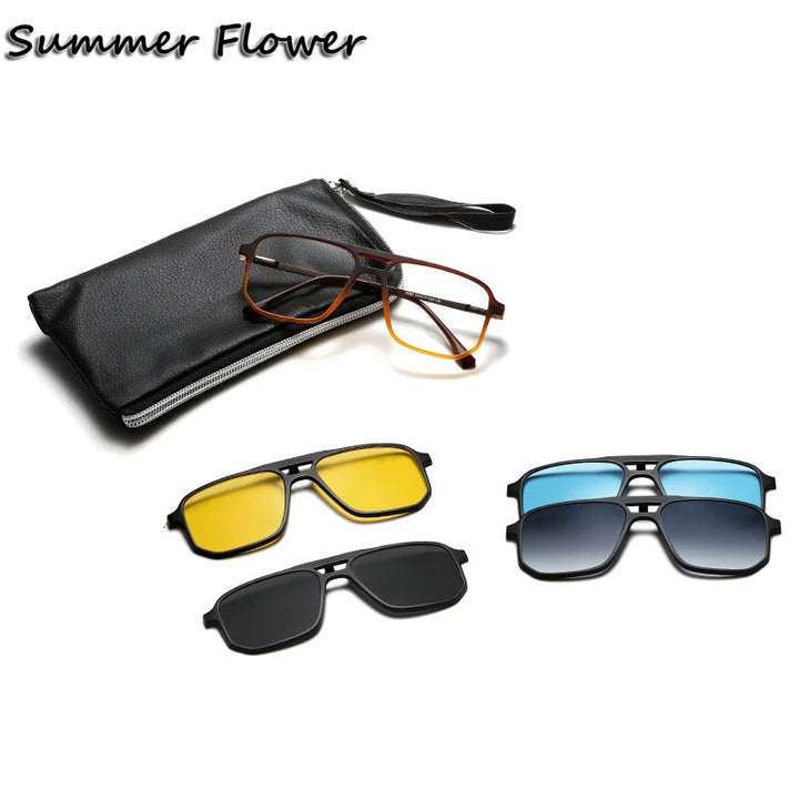 Summer Flower Unisex Full Rim Square Double Bridge Alloy Eyeglasses Clip On Sunglasses 60824