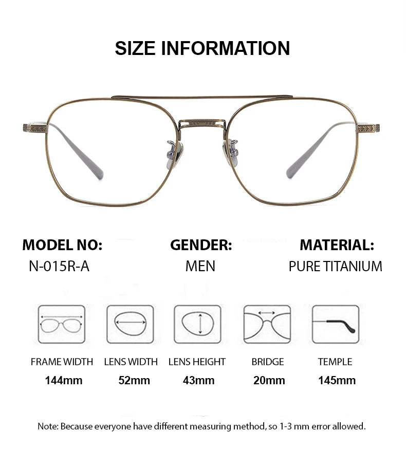 Summer Flower Men's Full Rim Square Double Bridge Titanium Eyeglasses 814420 Full Rim Summer Flower