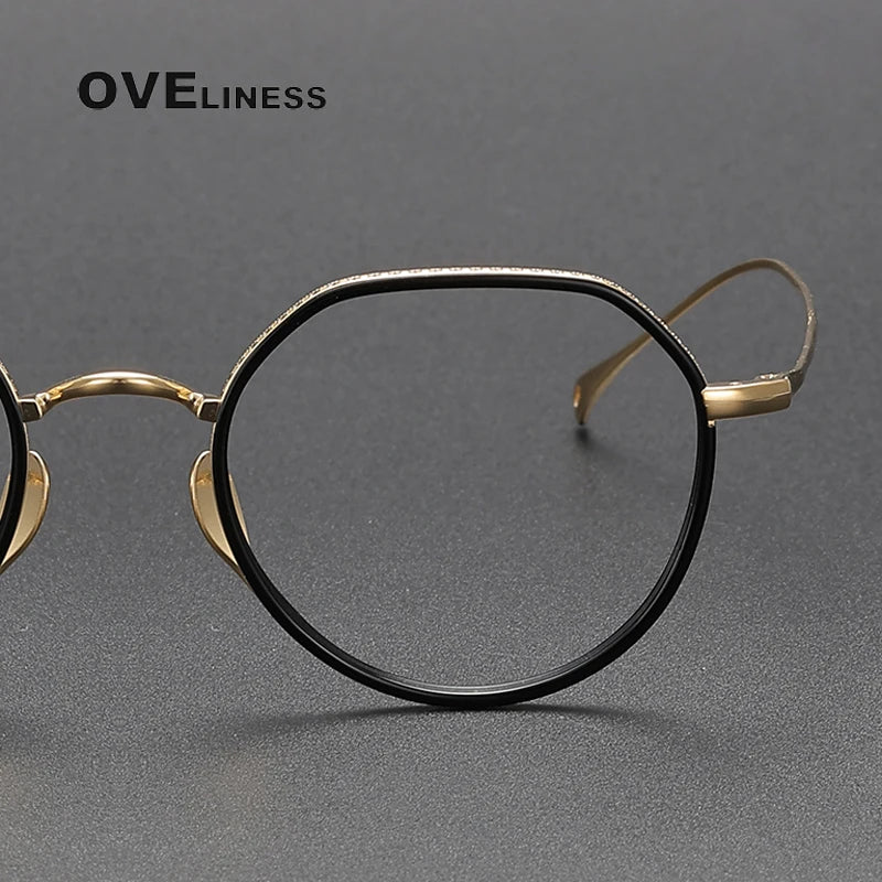 Oveliness Unisex Full Rim Flat Top Round Titanium Acetate Eyeglasses O7310 Full Rim Oveliness   