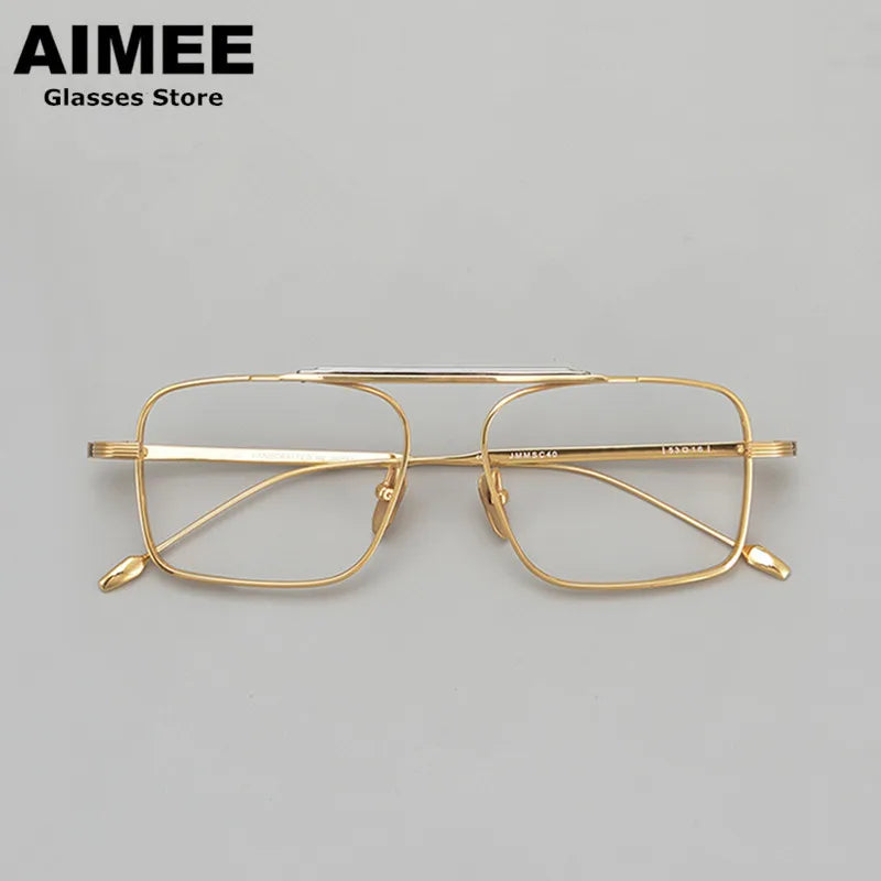 Aimee Unisex Full Rim Square Double Bridge Titanium Eyeglasses 49216 Full Rim Aimee Golden