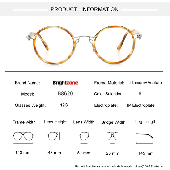 Brightzone Unisex Full Rim Round Acetate Titanium Eyeglasses 75820 Full Rim Brightzone