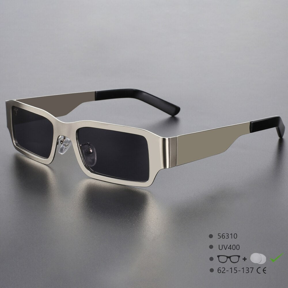 CCSpace Unisex Full Rim Rectangle Alloy UV400 Sunglasses 56310 Sunglasses CCspace Sunglasses Silver  