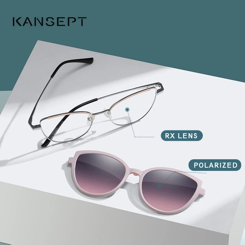 Kansept Women's Full Rim Cat Eye Stainless Steel Reading Glasses Clip On Sunglasses 5103 Reading Glasses Kansept   