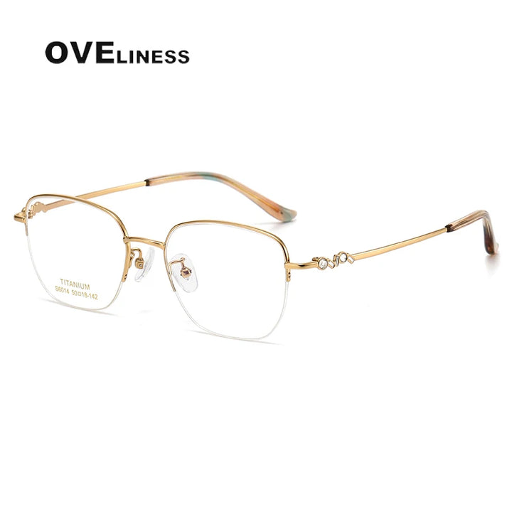 Oveliness Women's Semi Rim Square Oval Titanium Eyeglasses 6014 Semi Rim Oveliness gold  