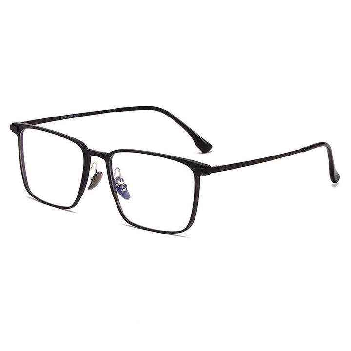 Hdcrafter Unisex Full Rim Square Titanium Eyeglasses 20247 Full Rim Hdcrafter Eyeglasses Black-Black  