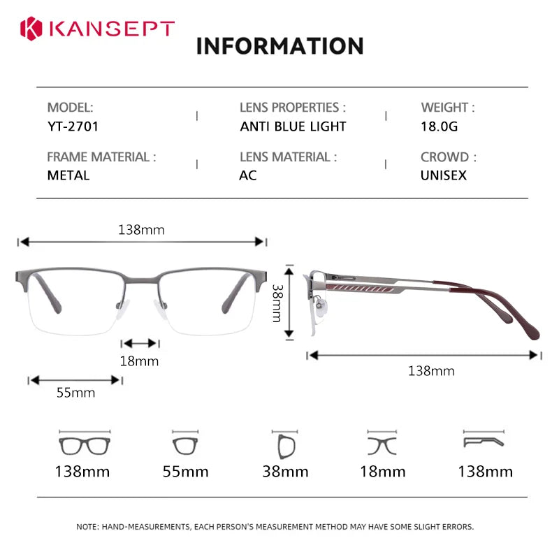 Kansept Women's Semi Rim Square Alloy Reading Glasses 72701