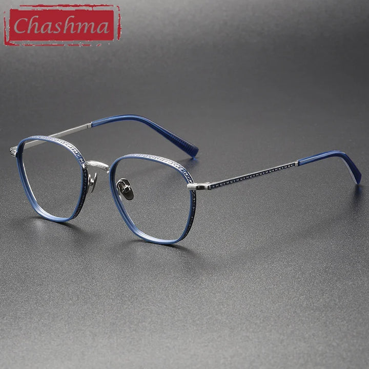 Chashma Ottica Unisex Full Rim Oval Titanium Eyeglasses 3101 Full Rim Chashma Ottica Blue Silver  