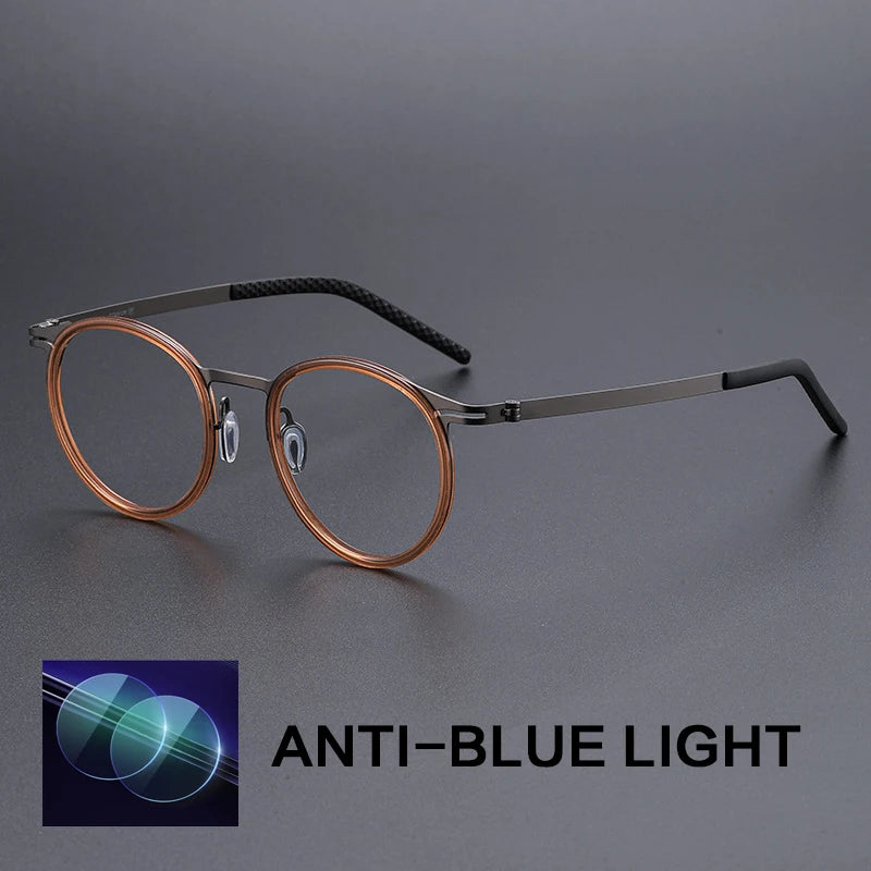 Gatenac Unisex Full Rim Round Titanium Acetate Reading Glasses G698010