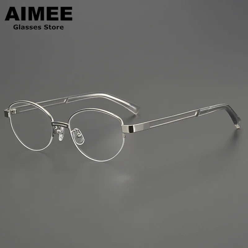 Aimee Unisex Semi Rim Big Oval Round Titanium Eyeglasses 369136