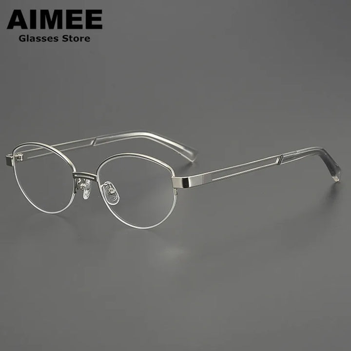 Aimee Unisex Semi Rim Big Oval Round Titanium Eyeglasses 369136