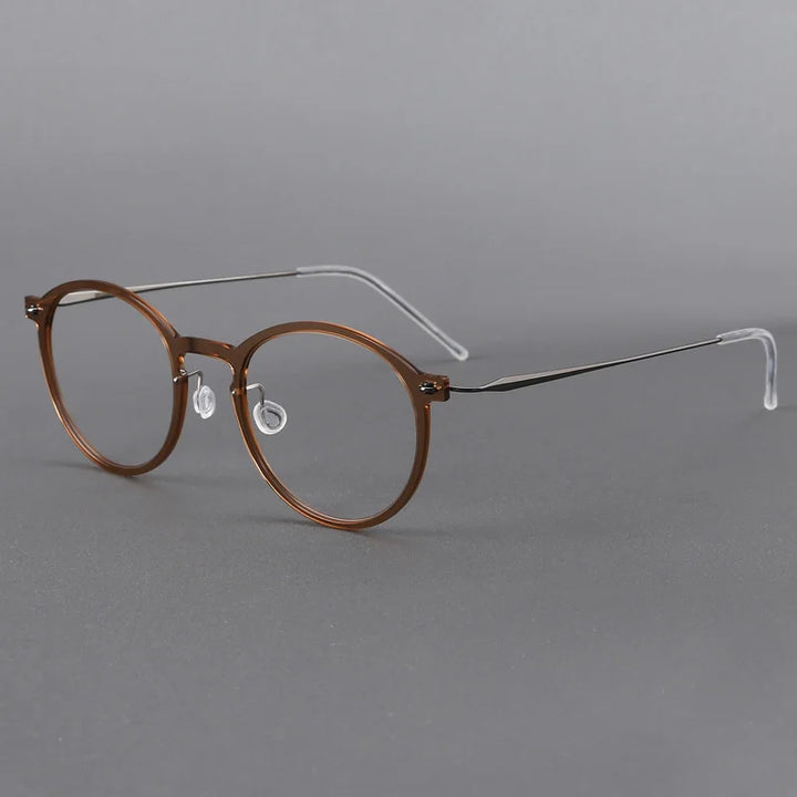 Black Mask Unisex Full Rim Screwless Titanium Acetate Round Eyeglasses 6541 Full Rim Black Mask Brown  