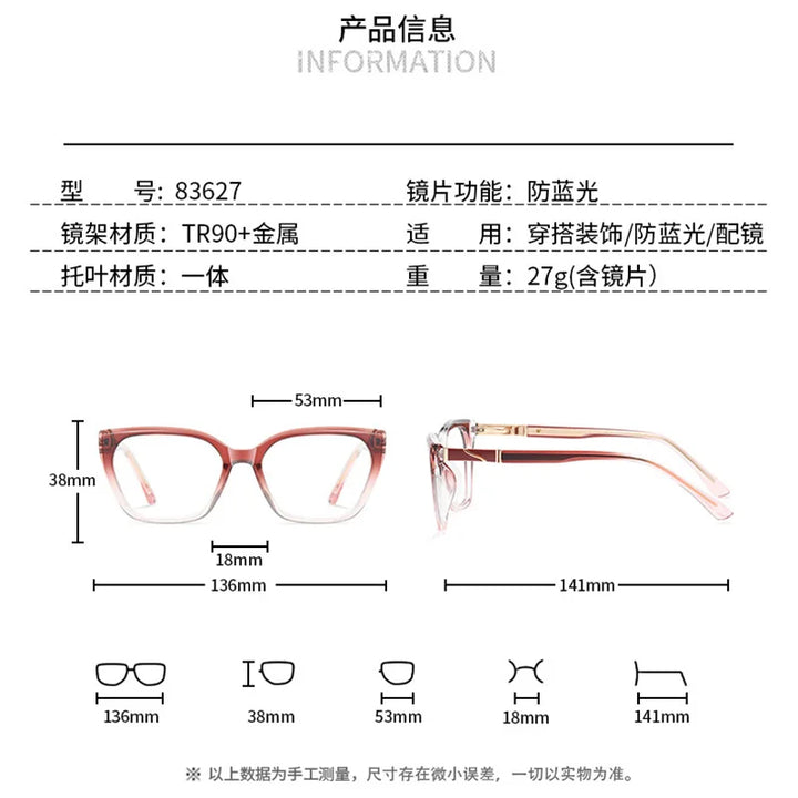 Reven Jate Women's Full Rim Square Tr 90 Alloy Eyeglasses 383627