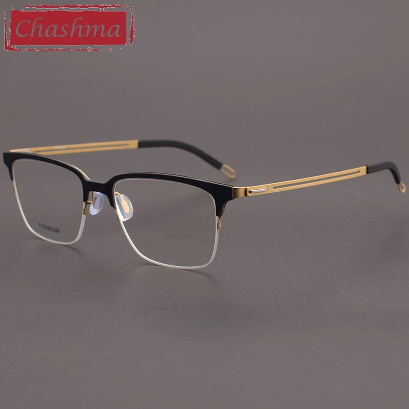 Chashma Unisex Full Rim Square Acetate Titanium Eyeglasses 8212 Full Rim Chashma Black Gold  