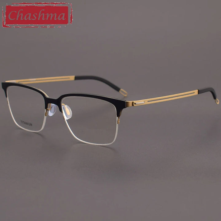 Chashma Women's Full Rim Square Titanium Acetate Eyeglasses 8202 Full Rim Chashma Black Gold  