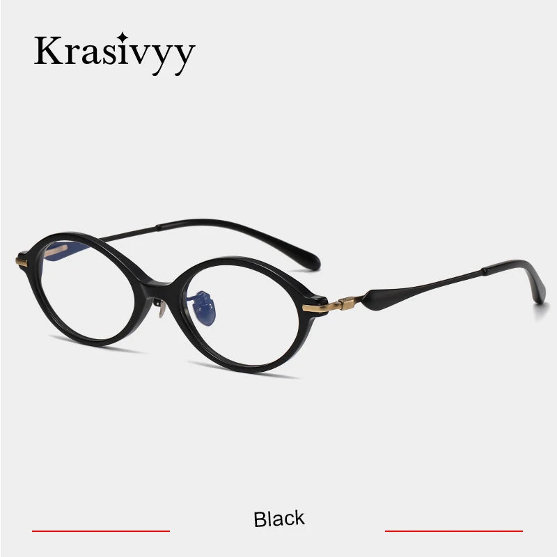 Krasivyy Unisex Full Rim Oval Titanium Acetate Eyeglasses 96060 Full Rim Krasivyy Black