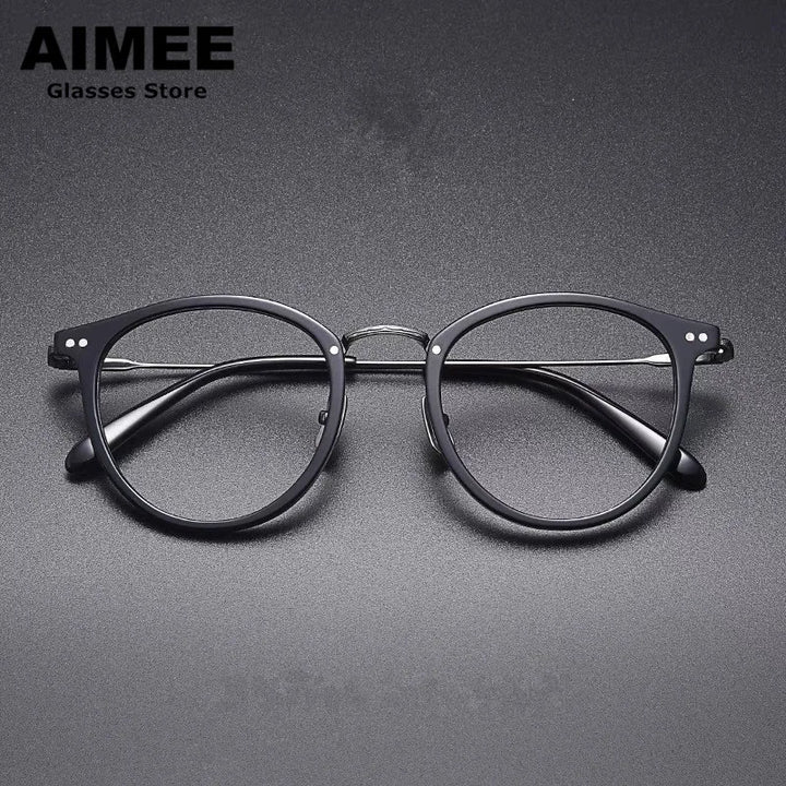 Aimee Unisex Full Rim Round Acetate Titanium Eyeglasses 14546