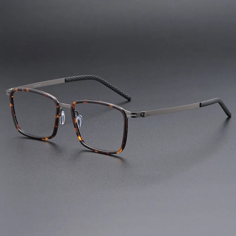 Momoja Men's Full Rim Big Square Titanium Acetate Eyeglasses 698009