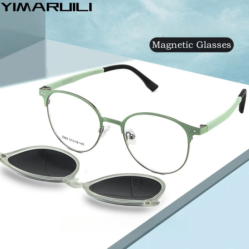 Yimaruili Women's Full Rim Oval Tr 90 Alloy Eyeglasses Clip On Sunglasses 2262 With Clip Ons Yimaruili Eyeglasses