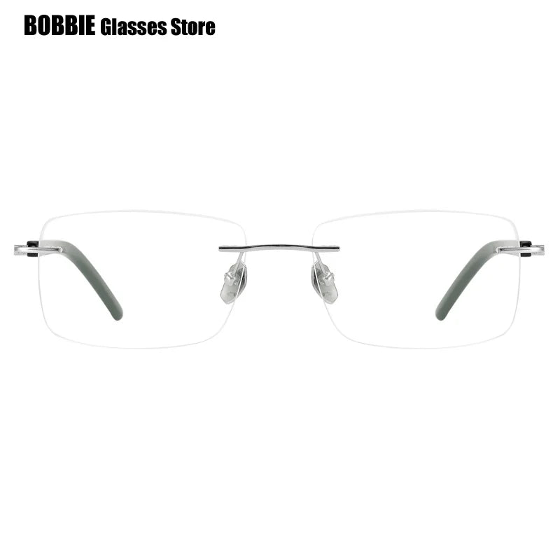 Bobbie Unisex Rimless Square Titanium Horn Temple Eyeglasses 26211