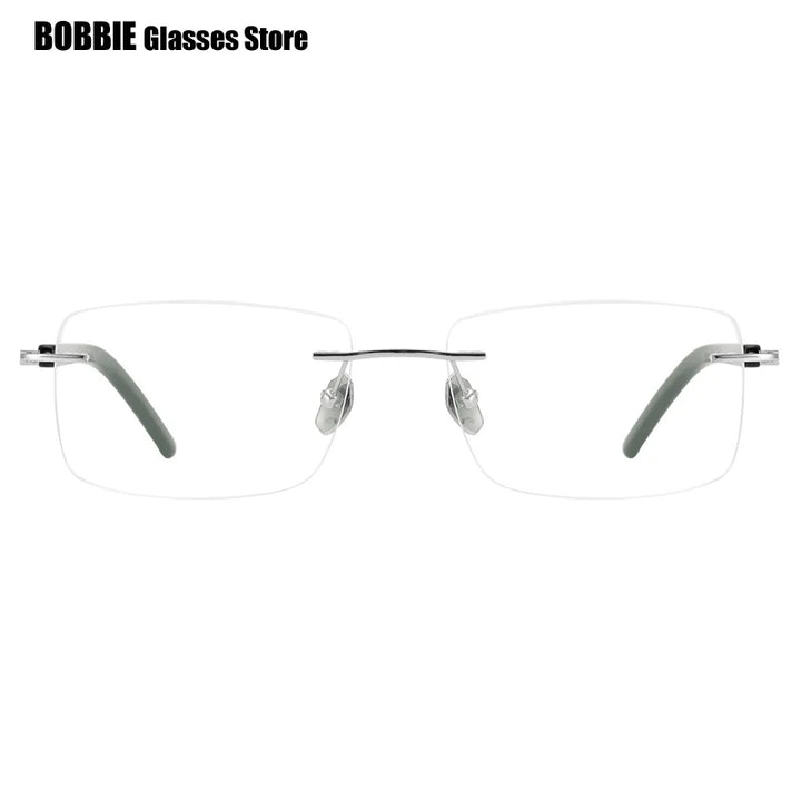 Bobbie Unisex Rimless Square Titanium Horn Temple Eyeglasses 26211