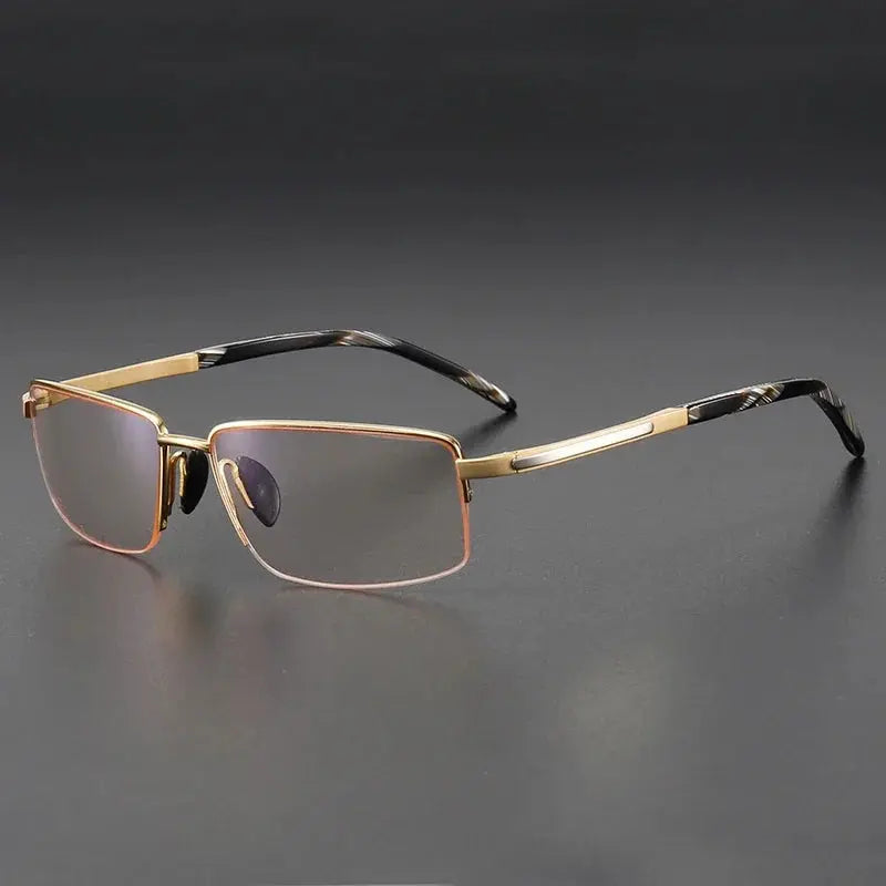 Aror Men's Semi Rim Polygon Square Brow Line Titanium Eyeglasses 68499.