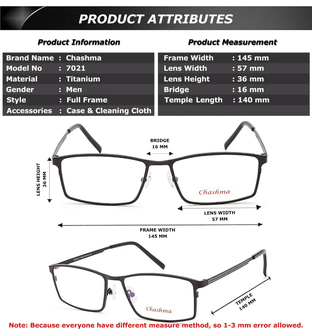 Chashma Ottica Men's Full Rim Polygon Square Titanium Eyeglasses 7021