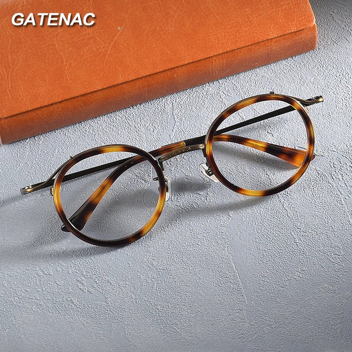 Gatenac Unisex Full Rim Round Titanium Acetate Eyeglasses Gxyj1492 Full Rim Gatenac   