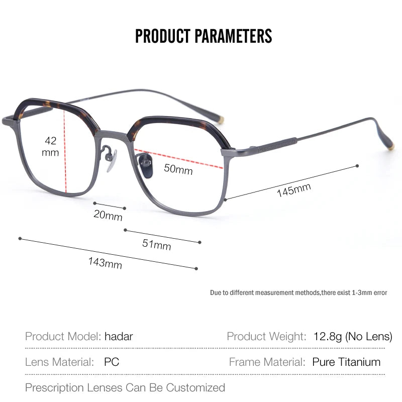 Muzz Men's Full Rim Flat Top Polygon Acetate Titanium Eyeglasses 14342