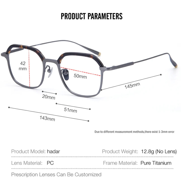 Muzz Men's Full Rim Flat Top Polygon Acetate Titanium Eyeglasses 14342